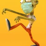 a cartoon character wearing a face mask and running